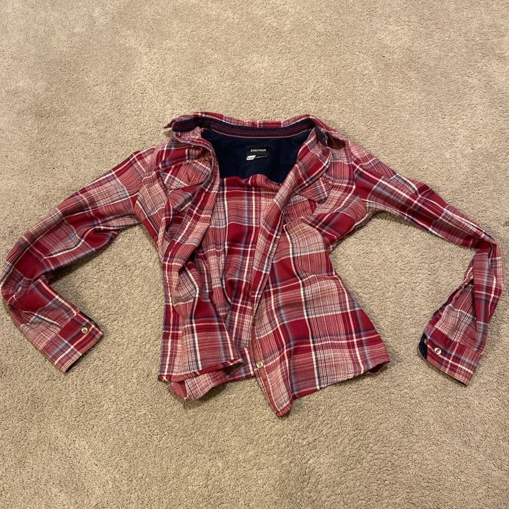 Marmot Red and White Plaid Button Down Shirt